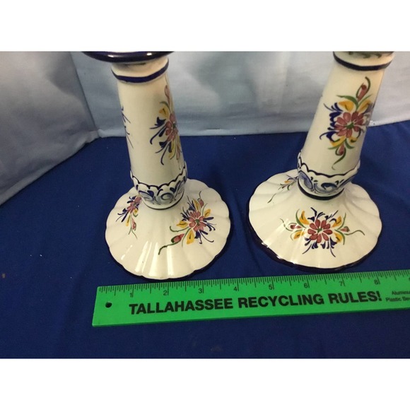 Pair Vintage RC&CL Portugal Hand Painted CCandlesticks for Tappered Candles - Picture 4 of 5